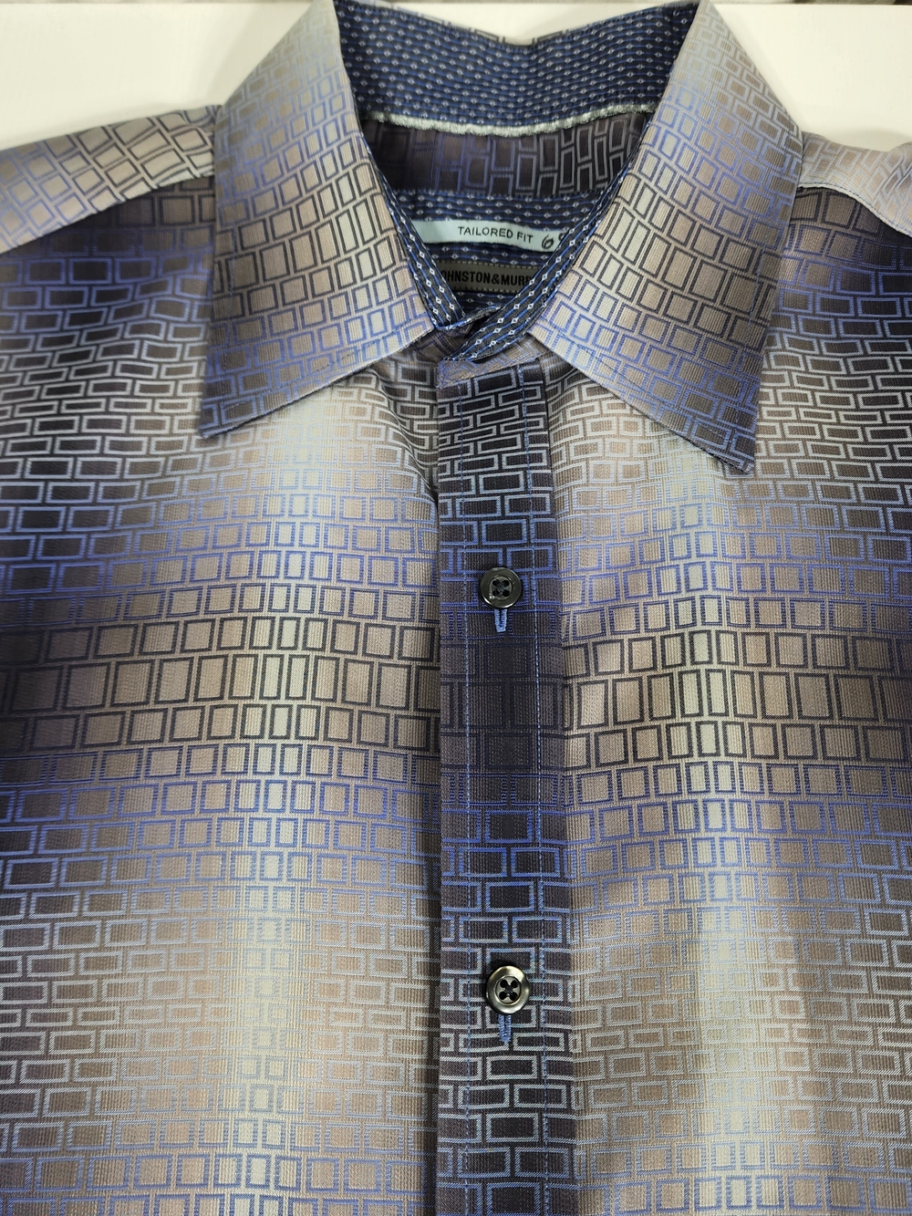 Tailored Fit Geometric Dress Shirt - Blue Gray